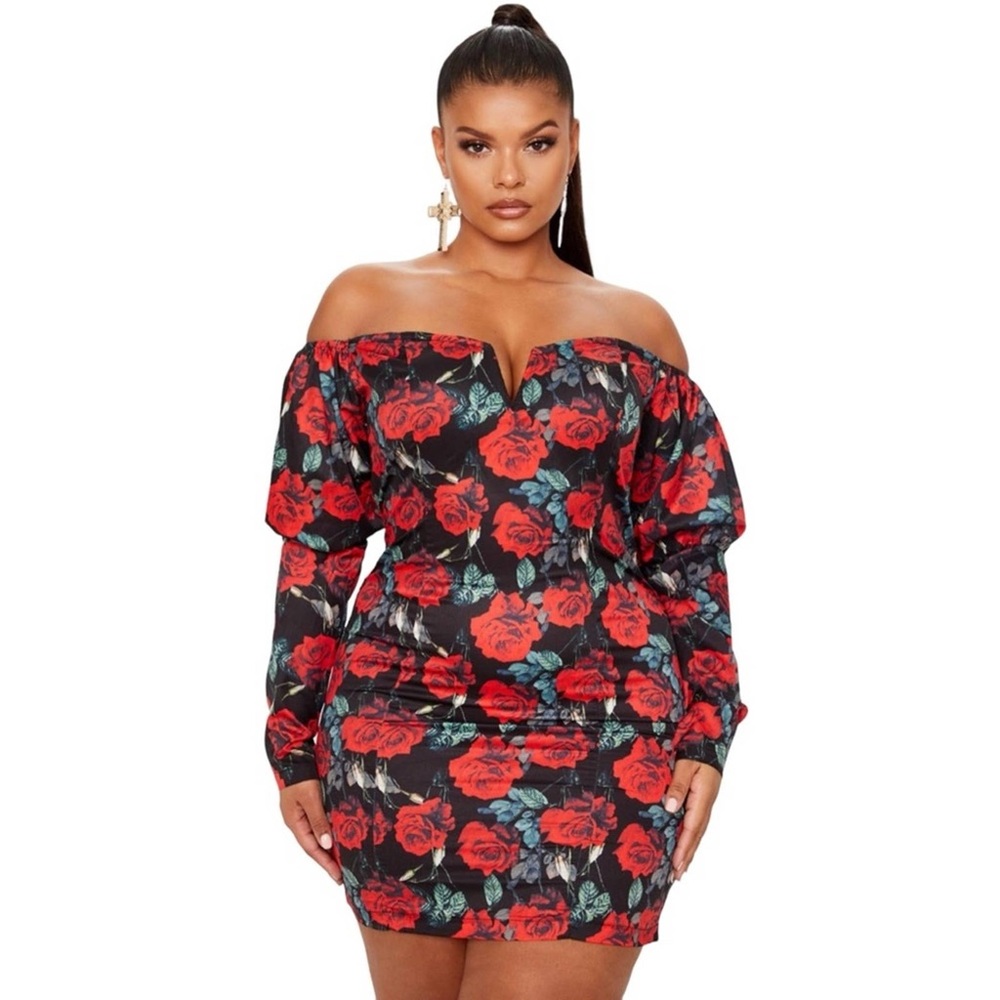 Sexy Roses - Plus black floral burdot dress